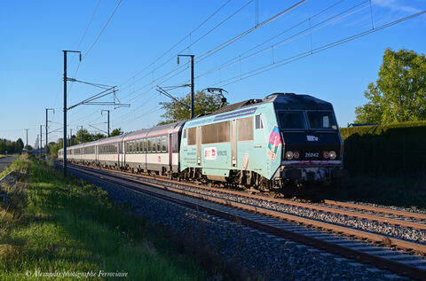 IC 5971 BB 26042 La BB 26042 en livrée Rugby 2023 assure l'IC 5971 reliant Paris Bercy à Clermont-Ferrand.